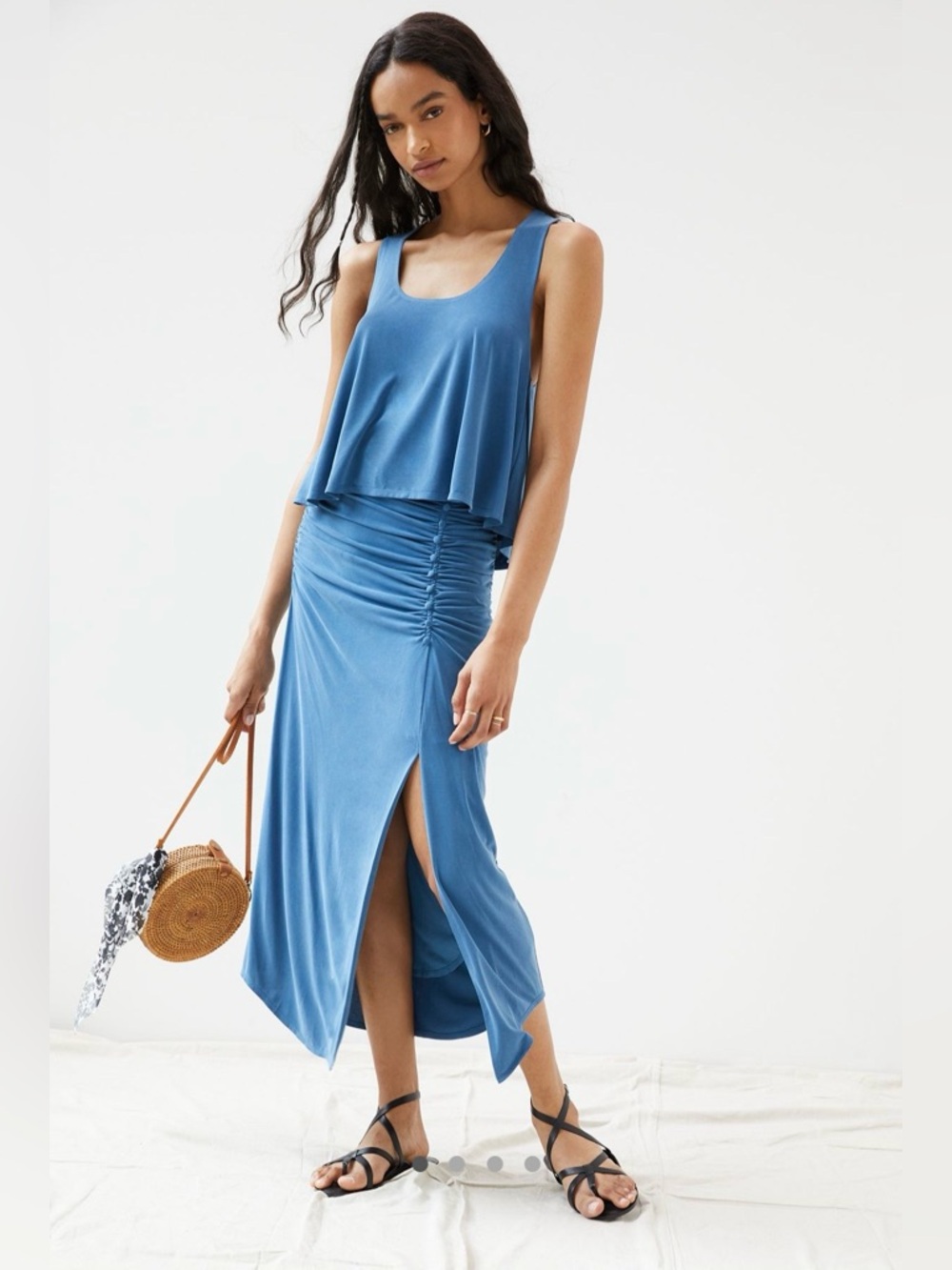 NWT Anthropologie Blue Two-Piece Top and Skirt Set